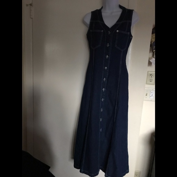 VINTAGE NADA NUFF by CONTEMPO CASUALS DENIM size 5 DOWN BUTTON long dress - Picture 10 of 16